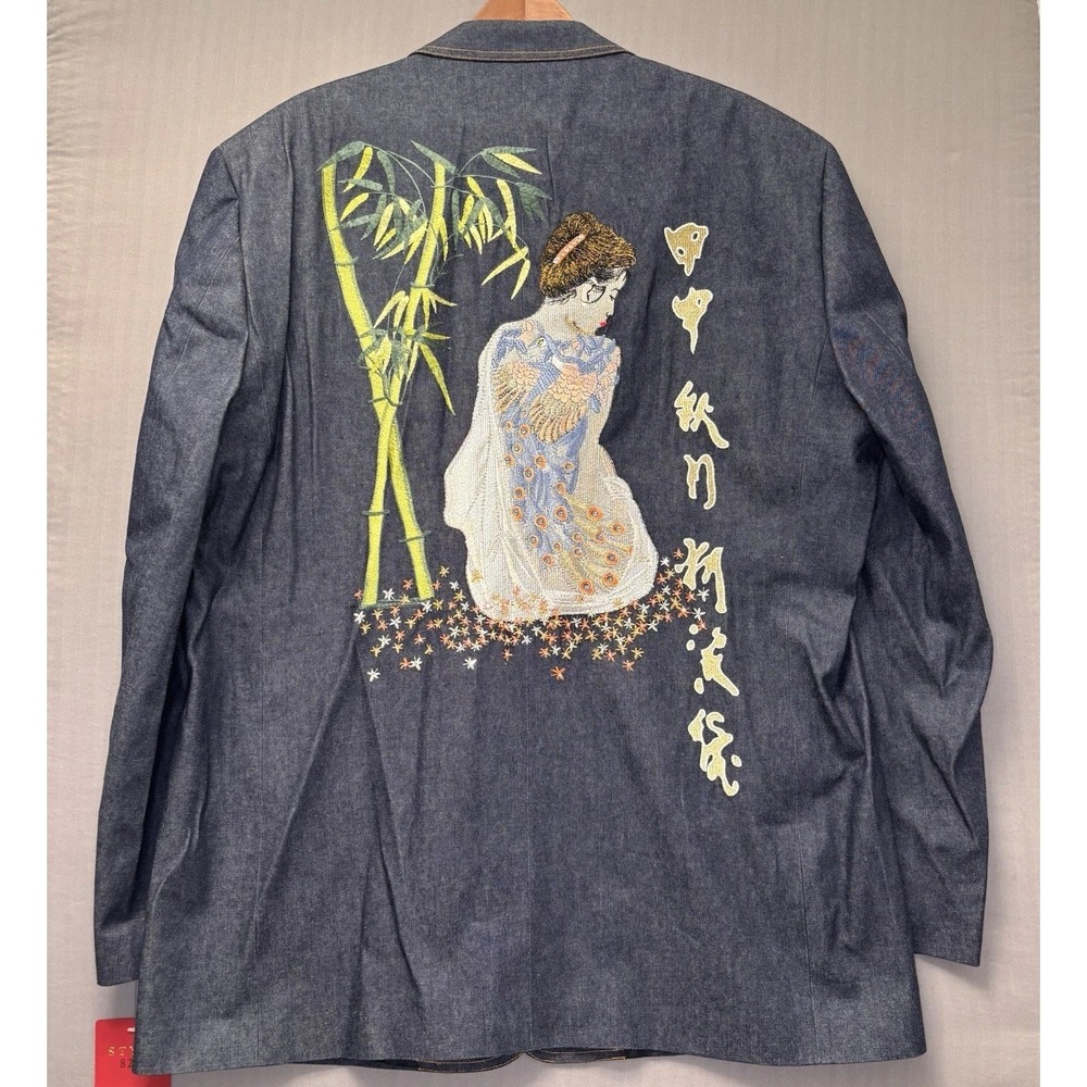 Il Canto Denim Blazer Mens 48R Geisha Embroidery Raw Denim Streetwear Y2K NWT